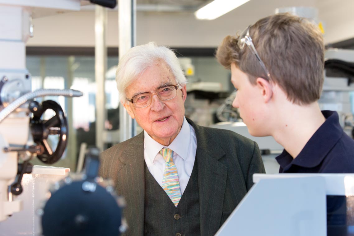Lord Baker talking to students