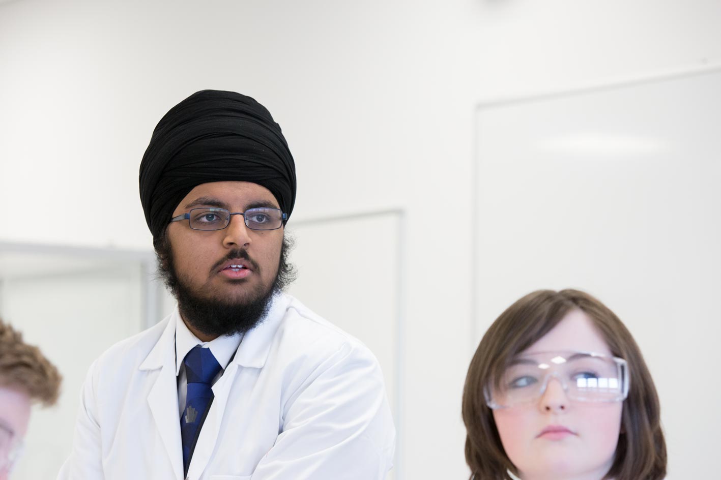 Young sikh in science lab