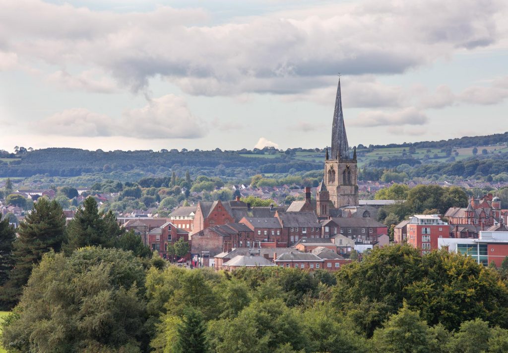 Long shot of the crooked spire at Chesterfield with a 200 mm telephoto lens