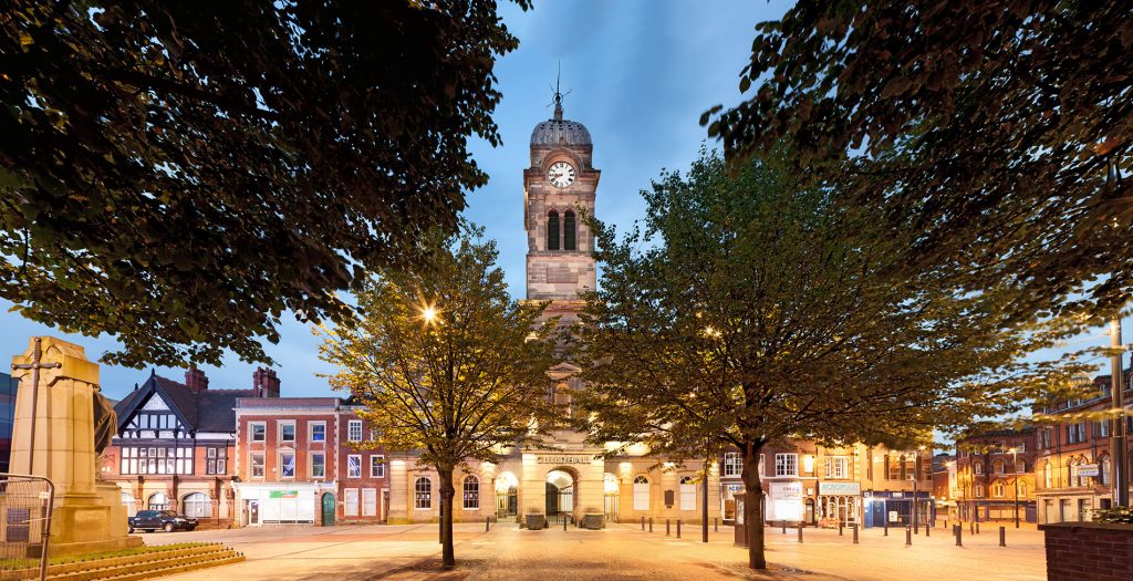 Architectural photograph of Guildhall from the Market Place, Derby