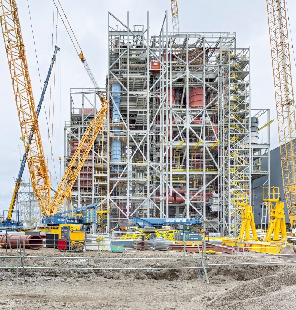 Teesside power plant, Exposed steel work and internal pipe work by construction photographer Matthew Jones