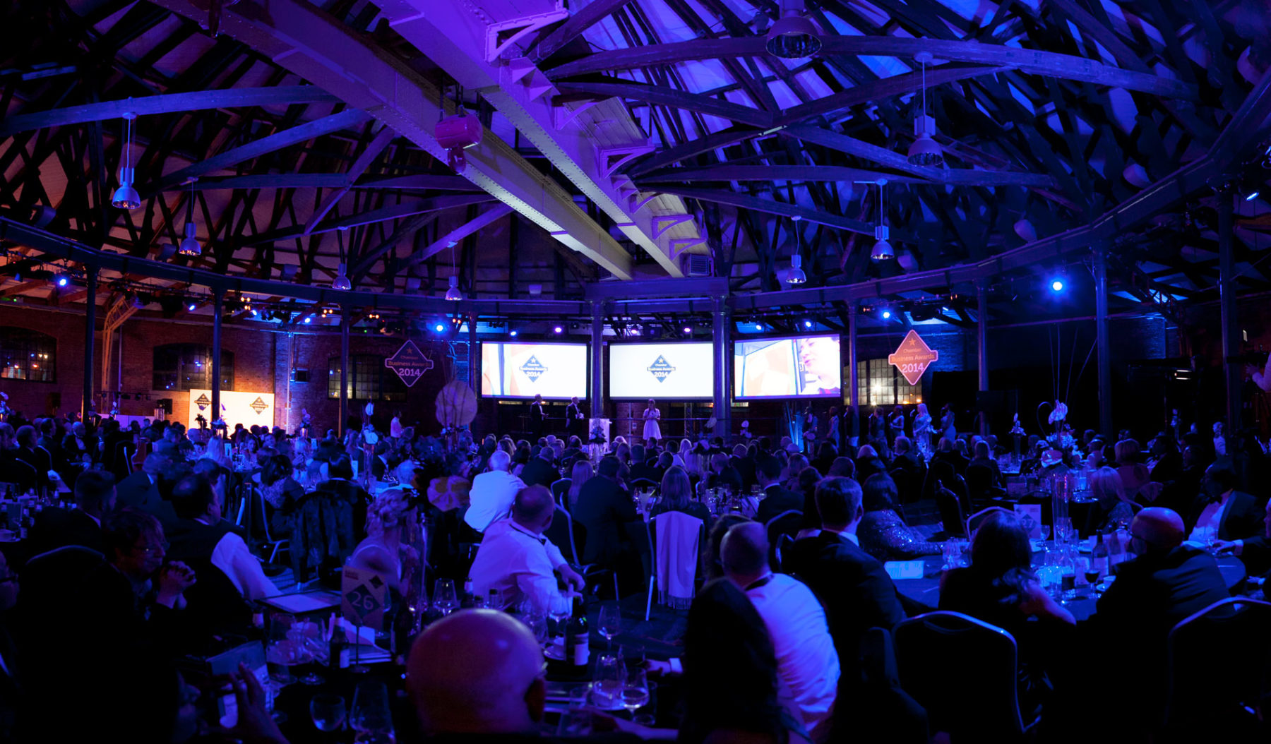 East Midlands Chamber Business Awards Event 2014, 3 large screens on stage stage Derby