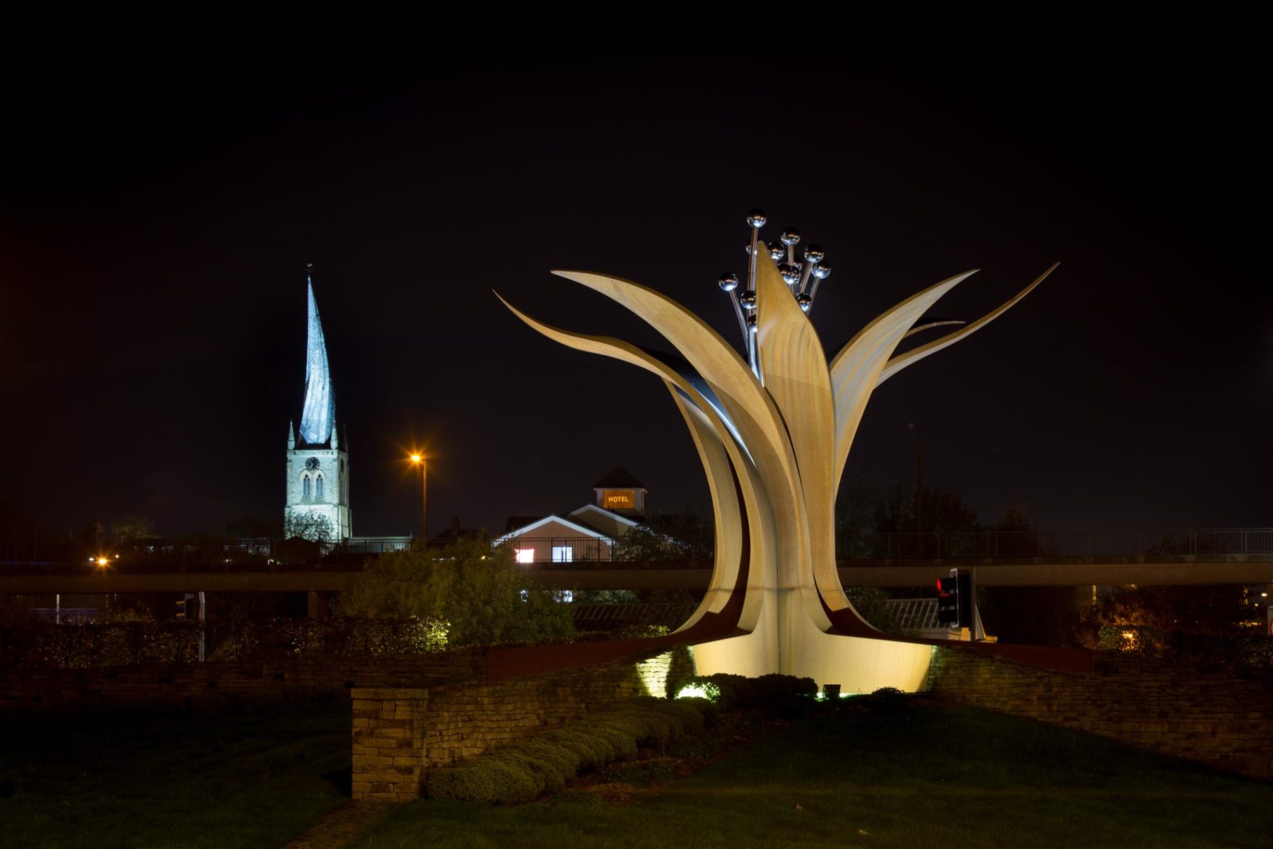 Chesterfield-Growth-Sculpture-spire-night
