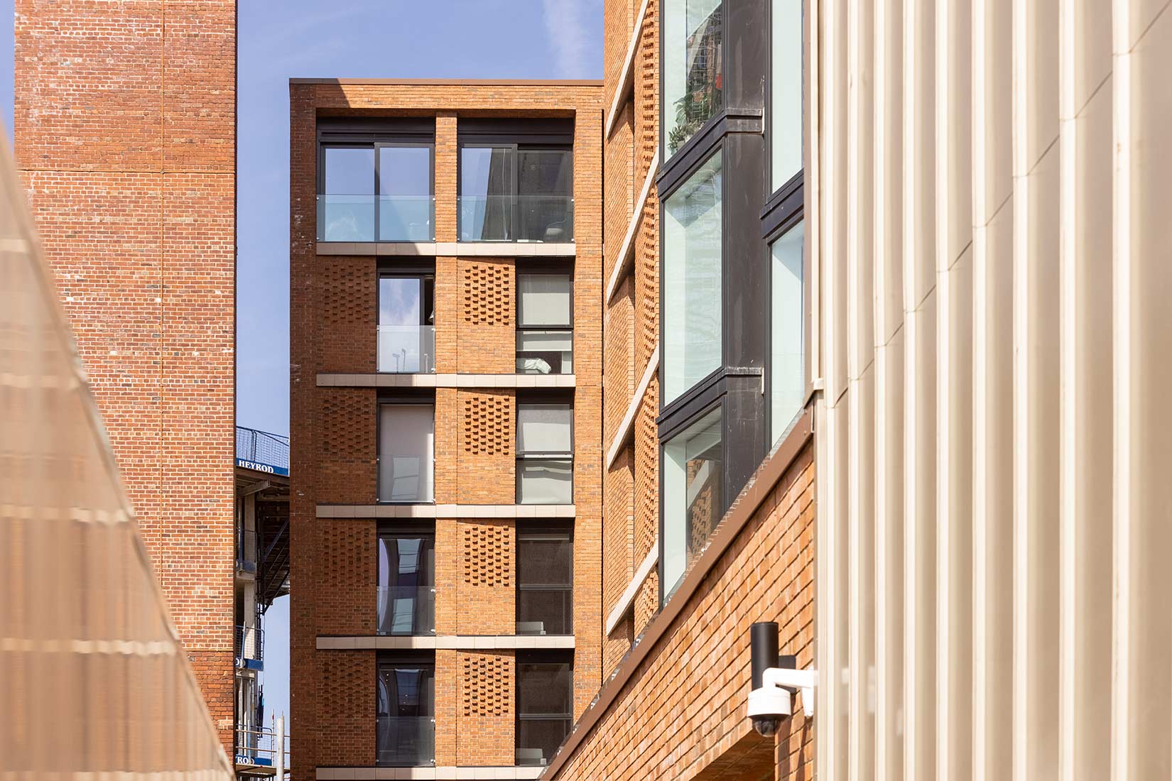 Commercial photography showing detail of brickwork on the Mustard Wharf Apartment block.