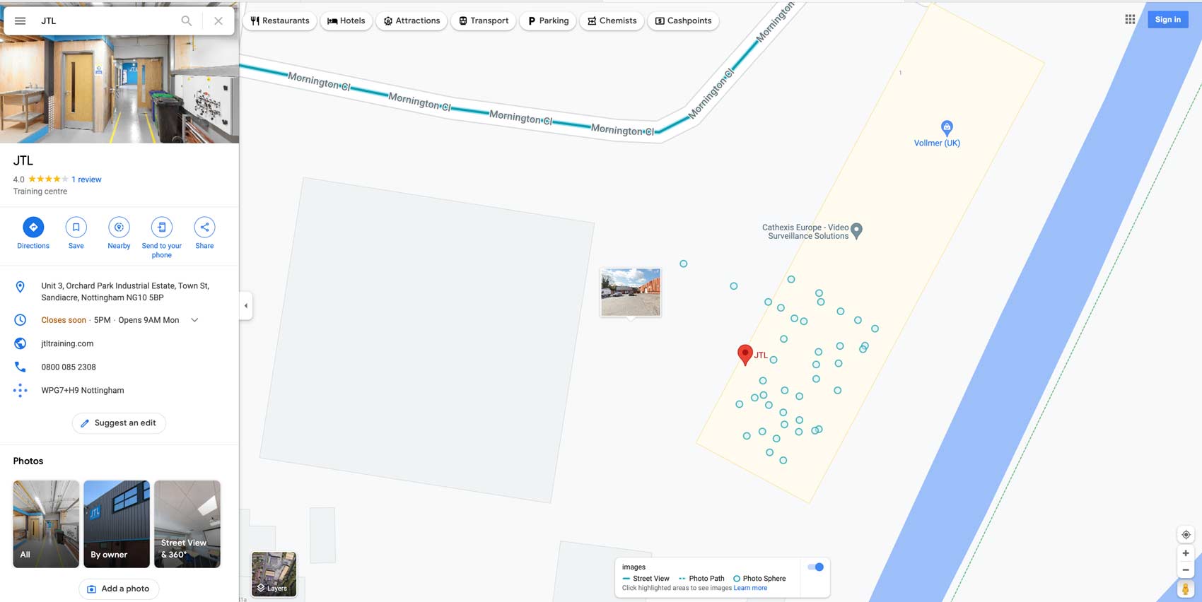 screen print showing blue dots from a google virtual tour on google maps